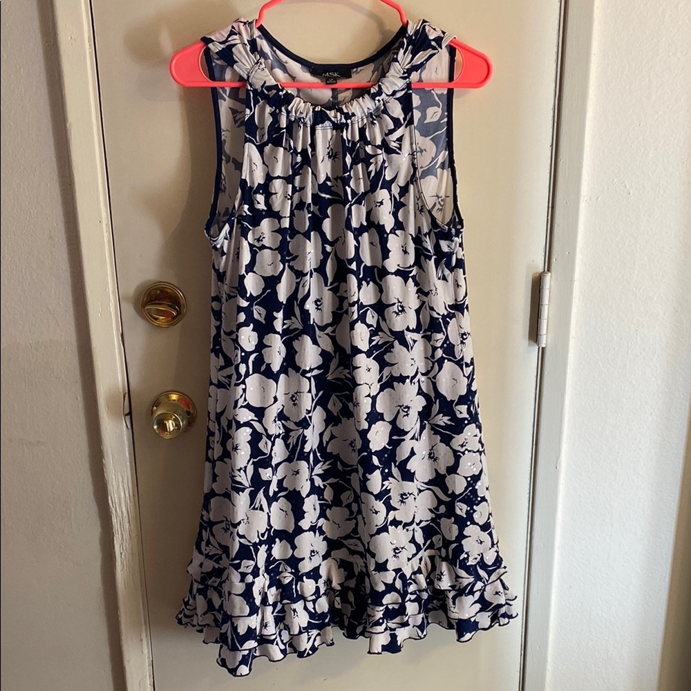 Navy and White Floral Sleeveless Dress